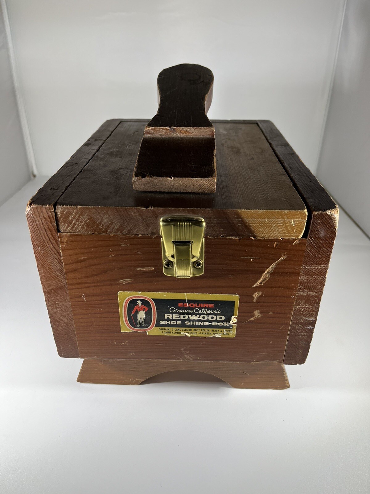 Vintage Esquire Genuine California Redwood Shoe Shine Box Collectible