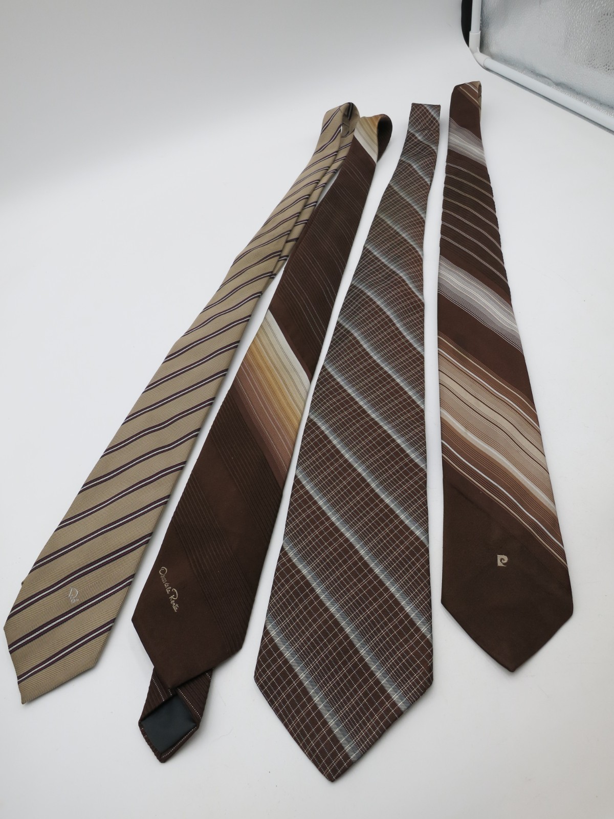 VTG LOT TIES DIOR YVES ST LAURENT PIERRE CARDIN DE LA RENTA BROWN NEUTRAL COLORS