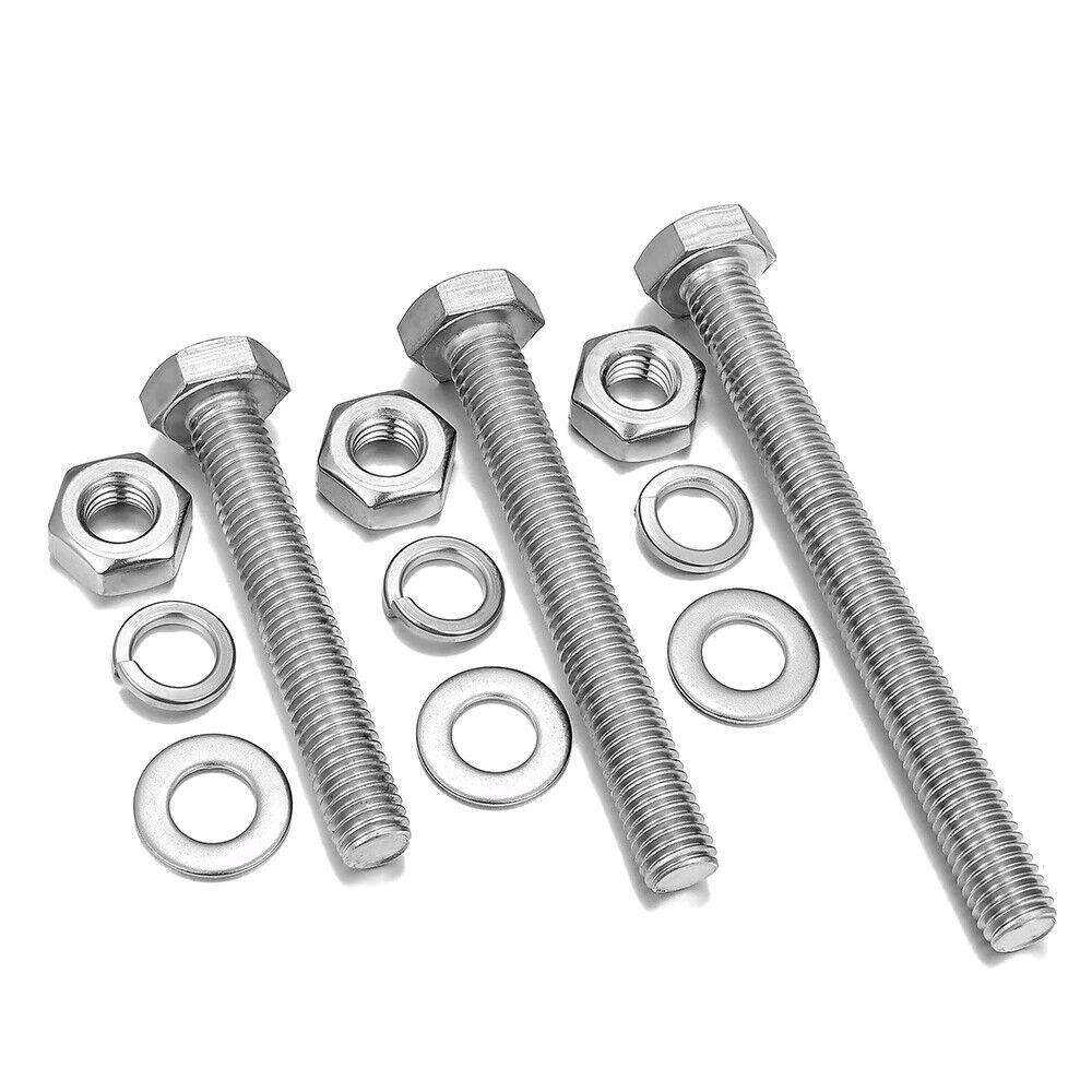 64pcs 3/8-16 Hex Head Bolt Nut Flat & Lock Washer Assortment Kit Stainless Steel