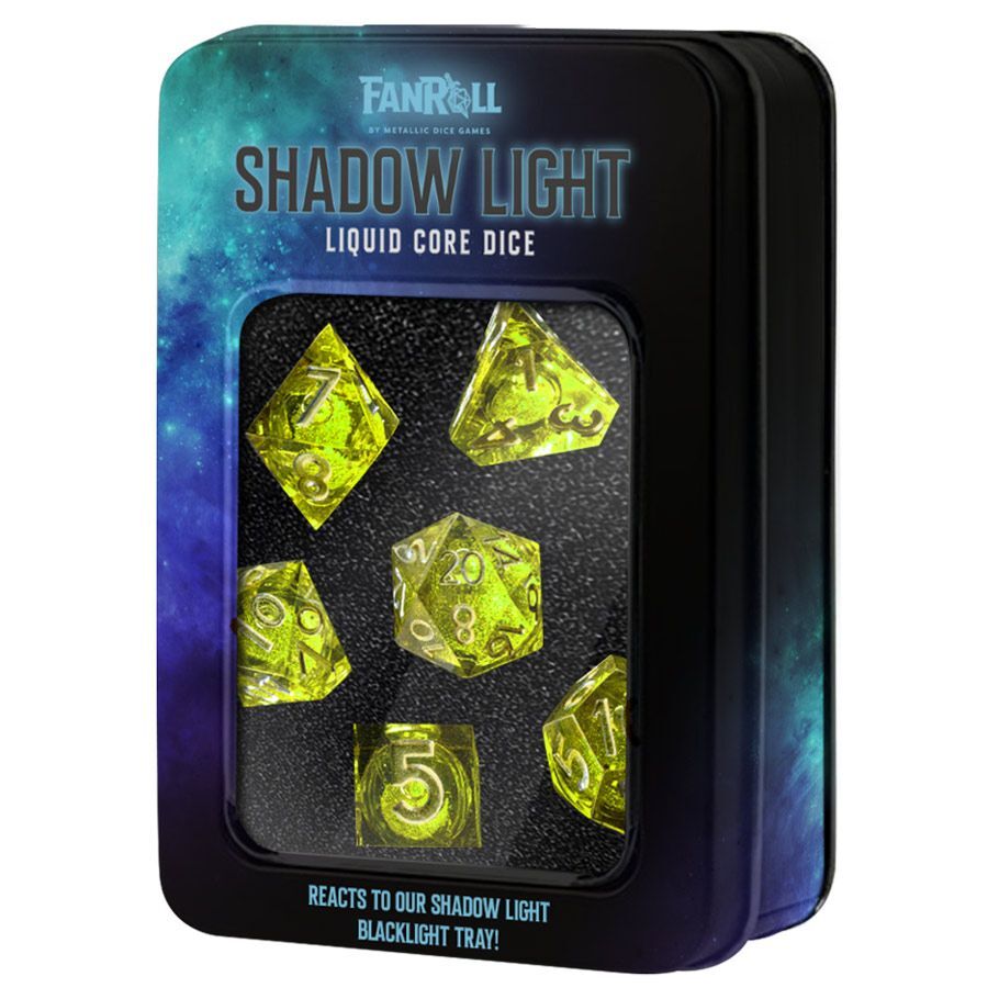Shadow Light Blacklight Neon Green Liquid Core RPG 7-Dice Set 20/12/10/%/8/6/4