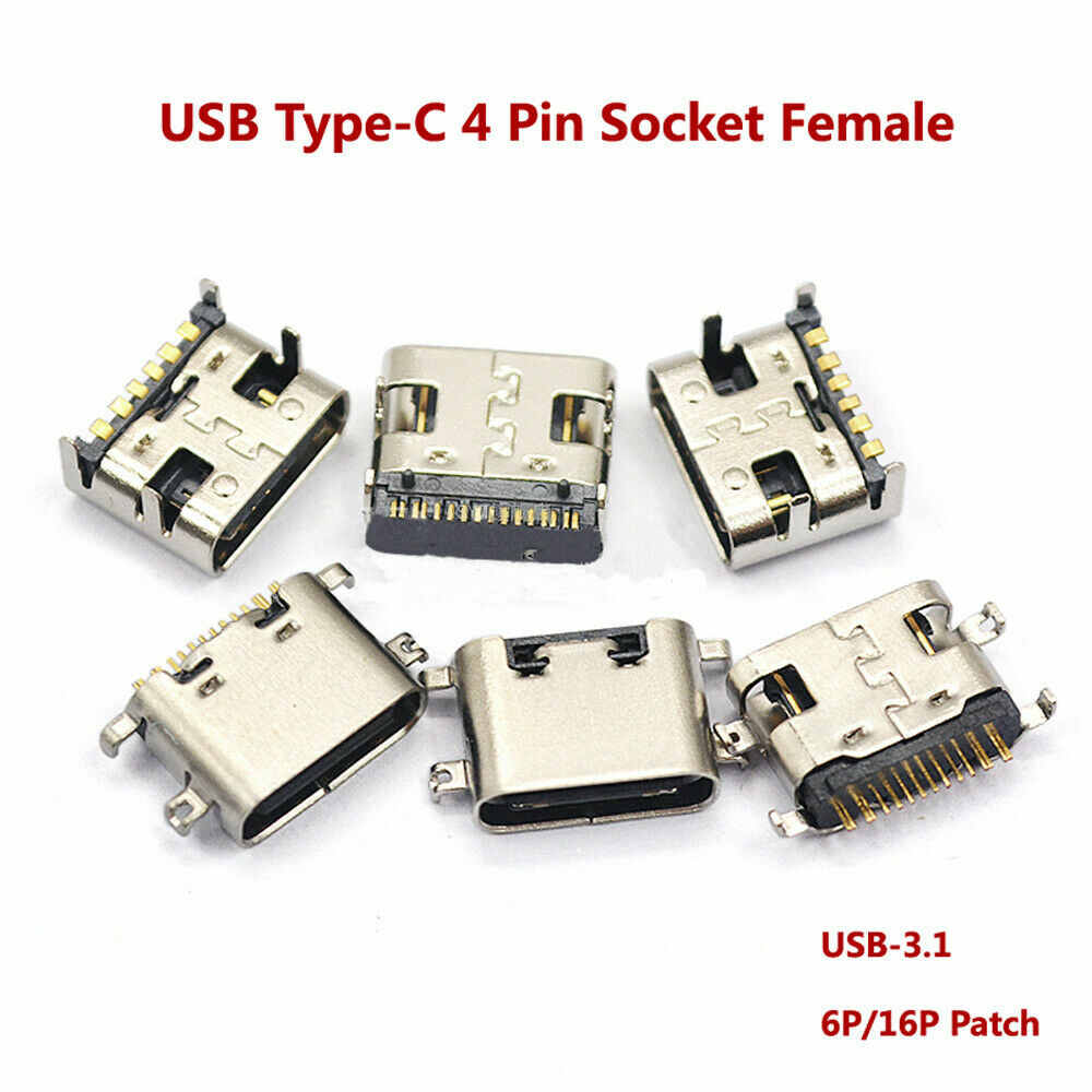 USB Type-C 4 Pin Socket Female Port USB-3.1 6P/16P Patch Fast Charging Connector