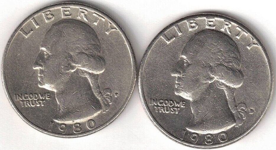 1980-D+P Nice Circulated Two Washington Quarters!