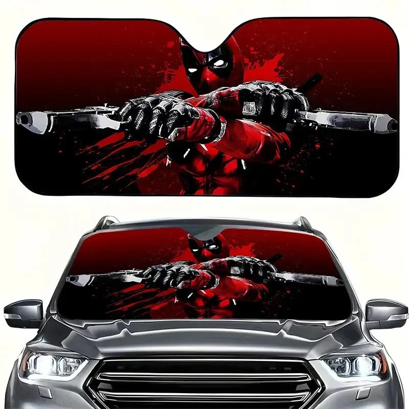 Deadpool Holding Guns Superhero Fan Gift Black Red Car Windshield Sun Shade