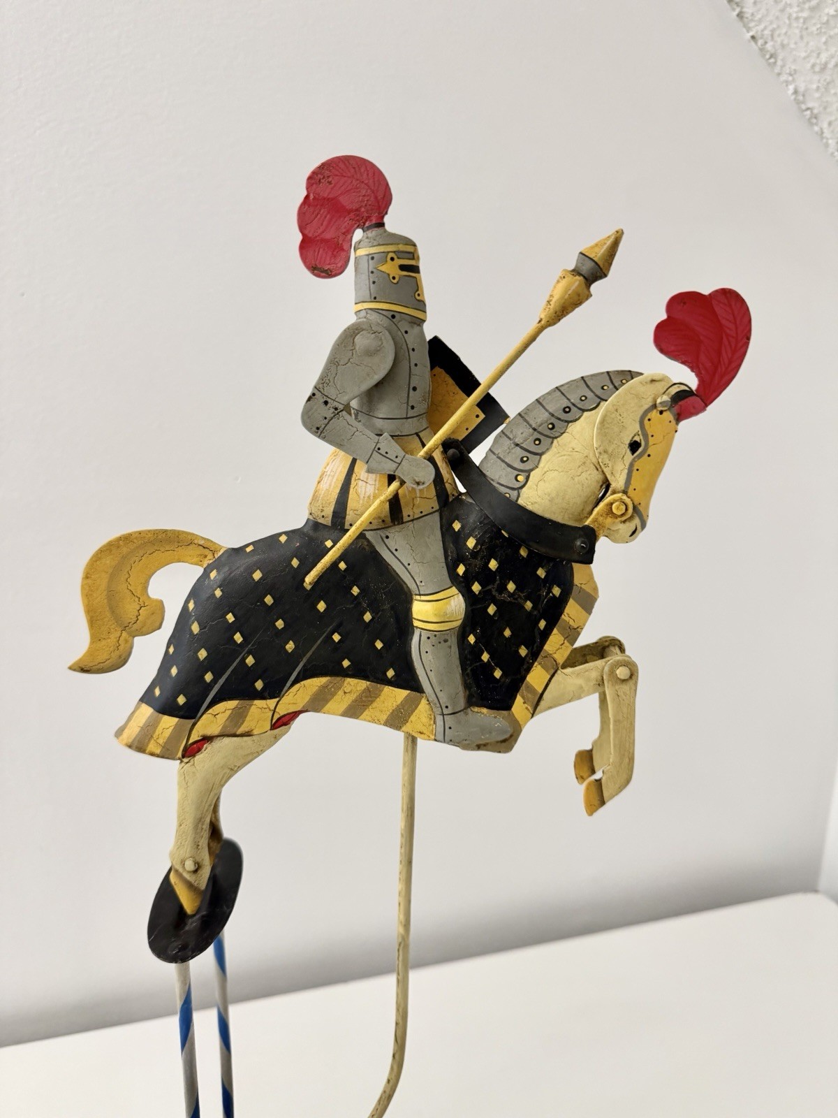 Medieval Knight On A Horse Sky Hook Teeter Totter 20.5" Tin Balance Folk Art Toy