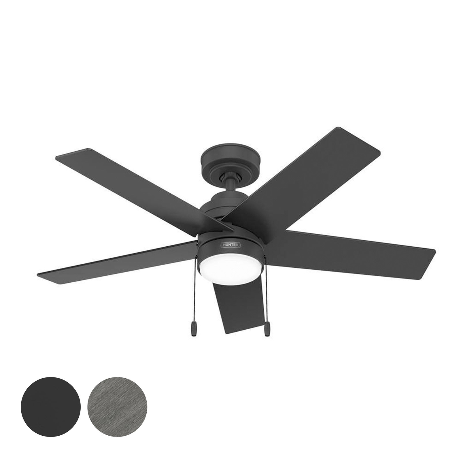 Hunter Fan 44 inch Matte Black Ceiling Fan with Light and Pull Chain Indoor