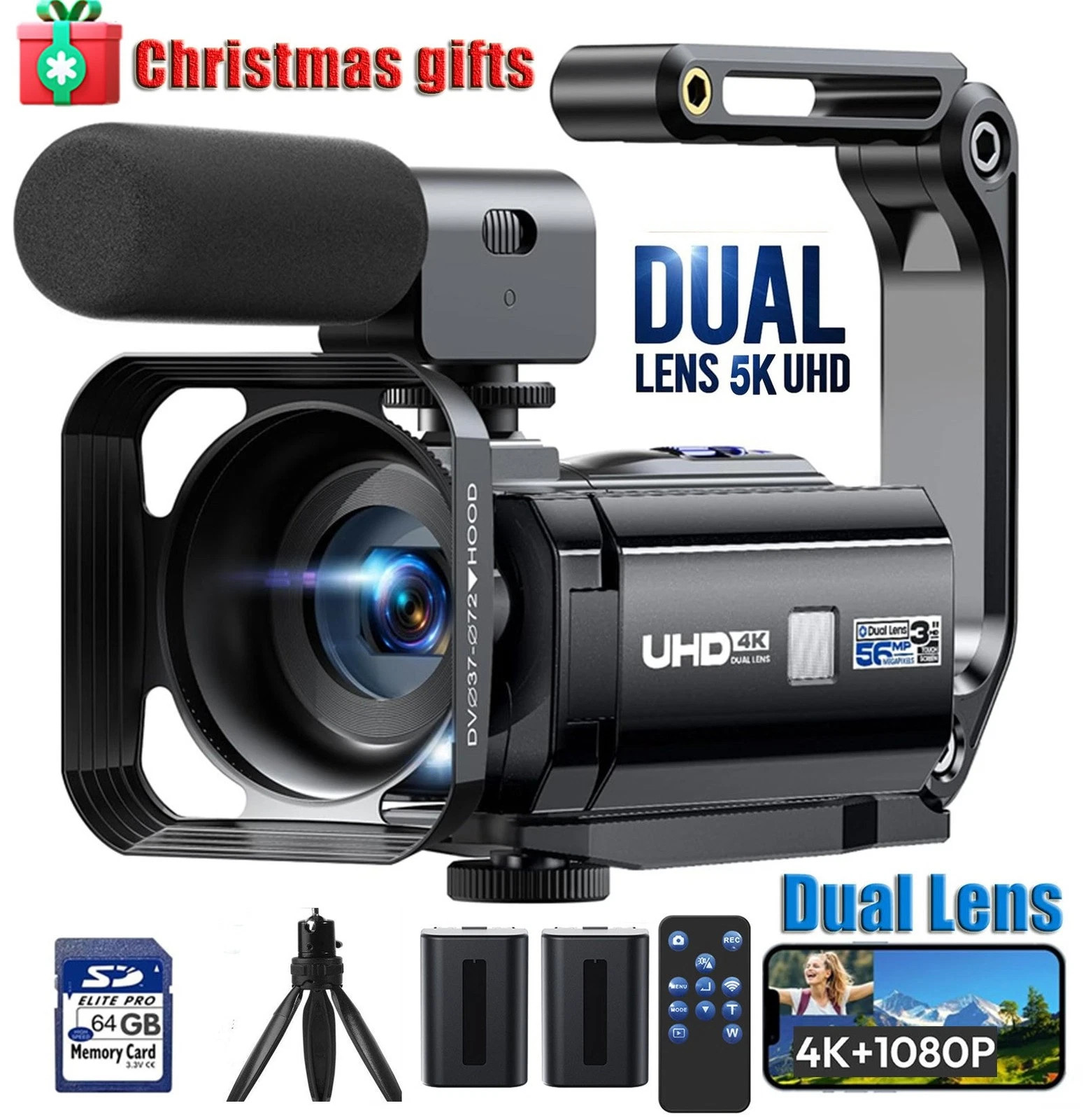 Camcorder WiFi Video Camera 5K 56MP Dual Lens YouTube Vlogging Cam Night Vision