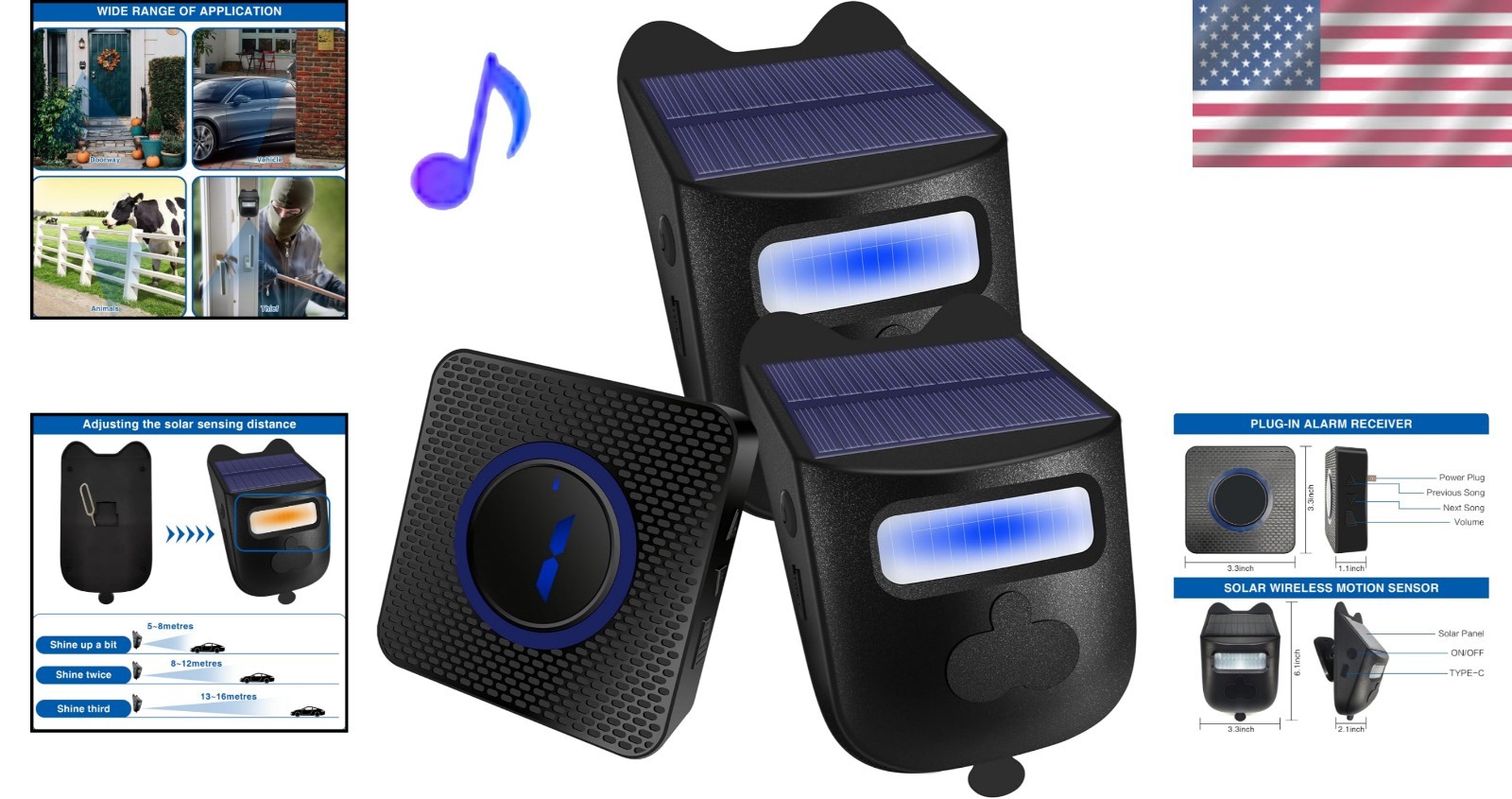 Solar Wireless Driveway Alarm System - 600ft Motion Detection Security Solution