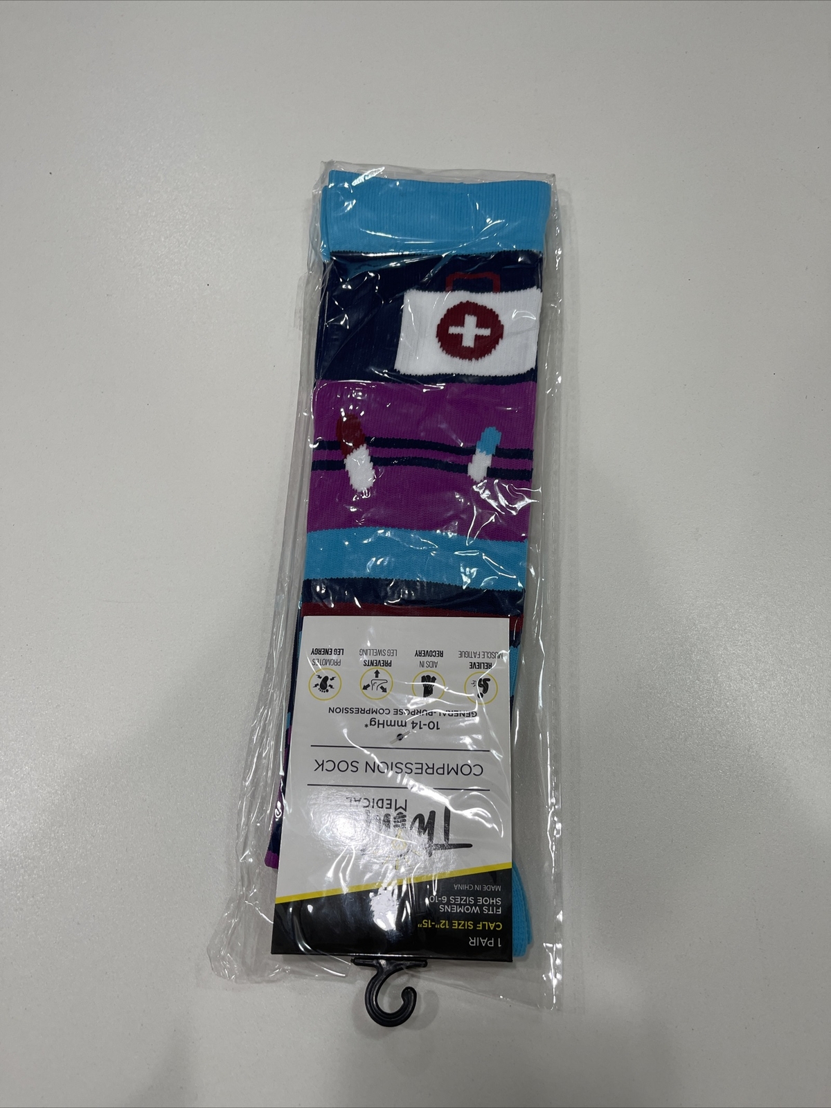 Think Medical- Women's Purple And Blue Patterned Compression Socks- Size 6-10