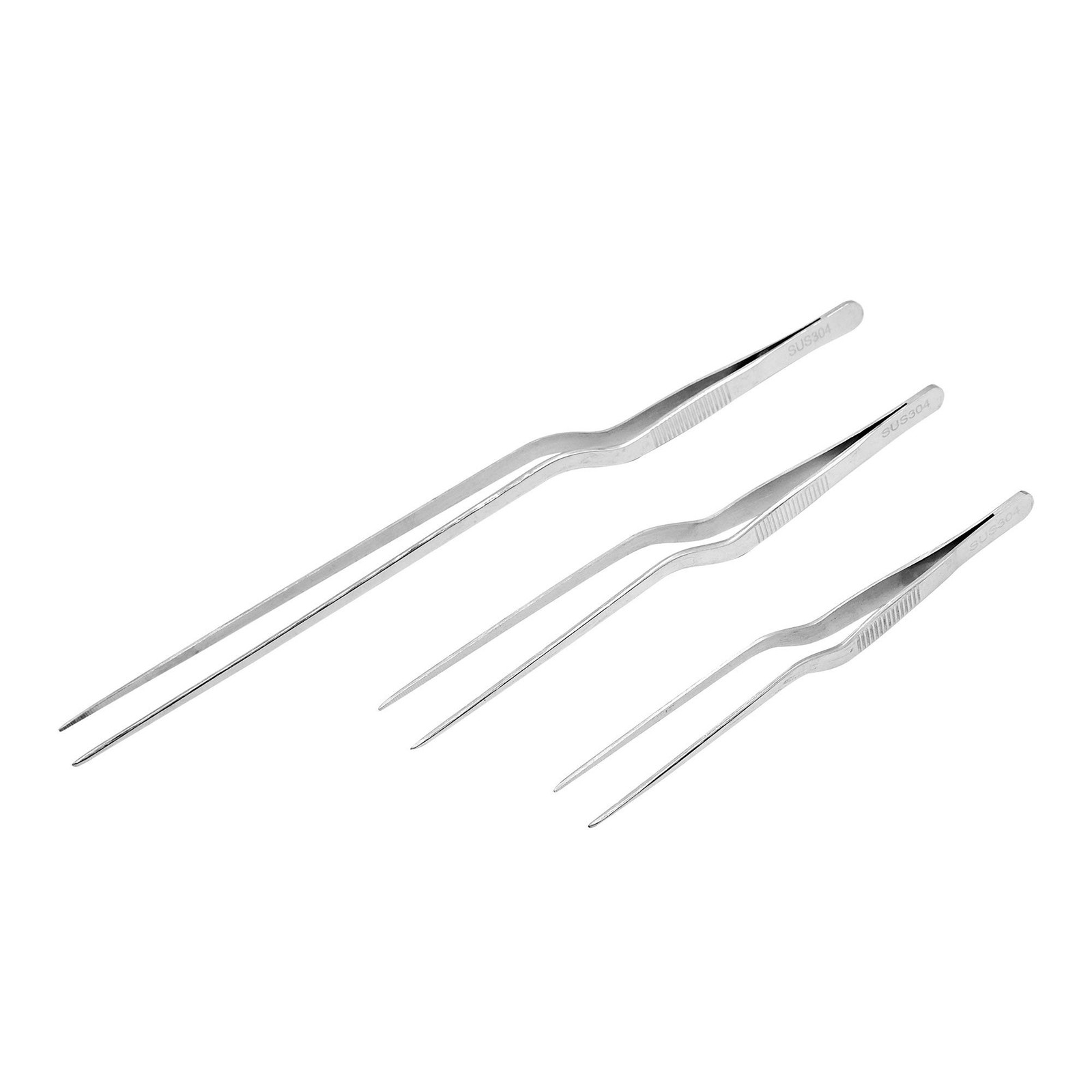 3 Pack Stainless Steel Offset Tweezer Culinary, 12" 8" 6" Kitchen Tweezers fo...
