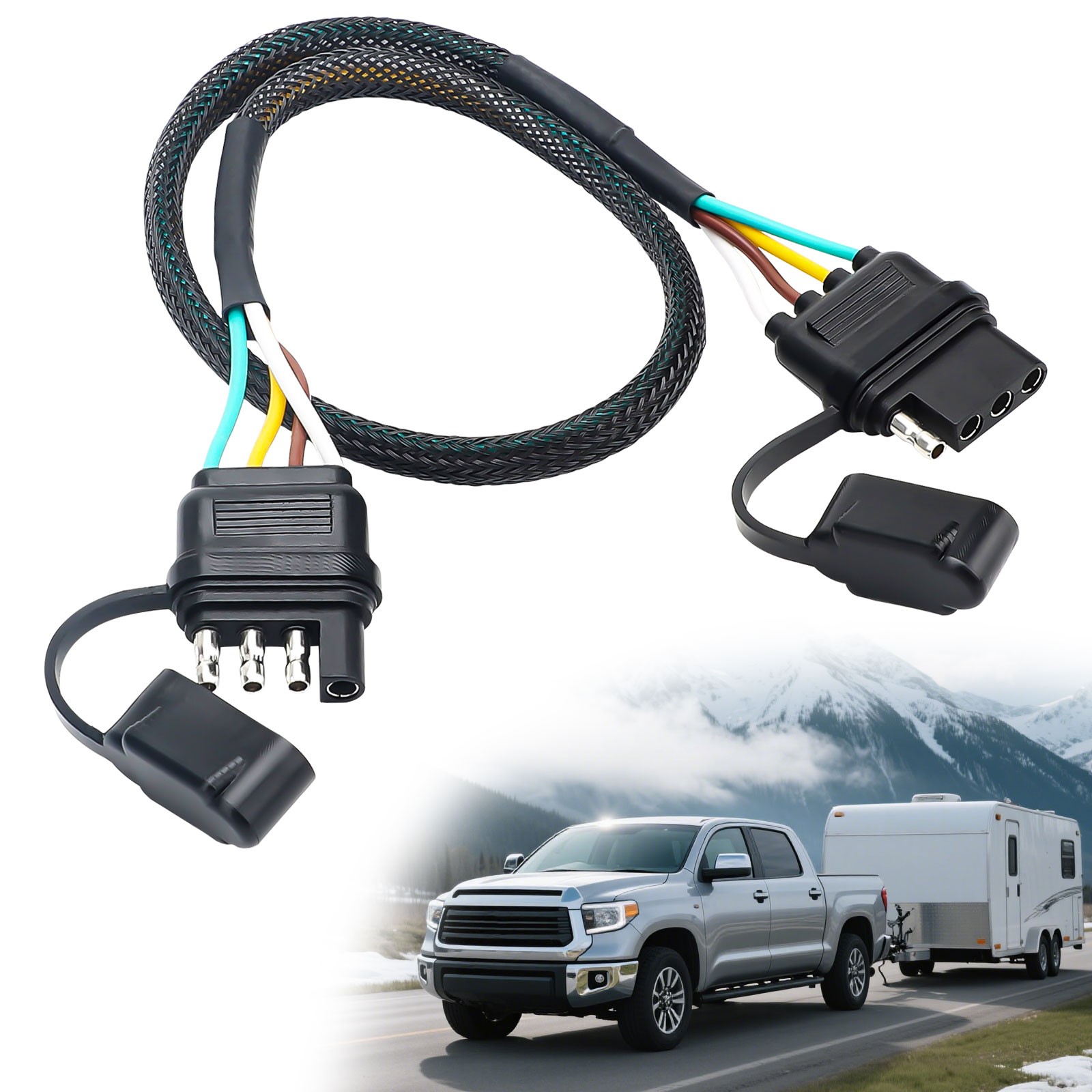 4 Pin Trailer Light Wiring Harness Connector Wire Extension 4Way Flat Plug 18AWG