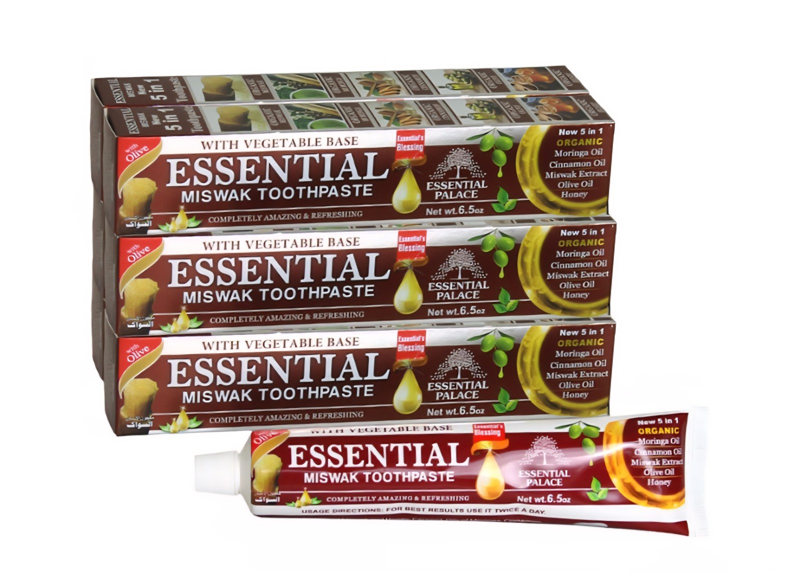6 Pack Essential Palace MISWAK Toothpaste 5 in 1 100% Fluoride Free