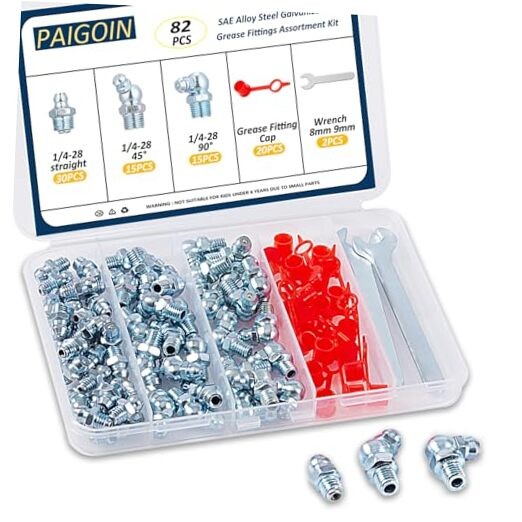 1/4"-28 SAE Grease Fittings - 82PCS Zerk Fittings Kit 1/4"-28 SAE Assortment