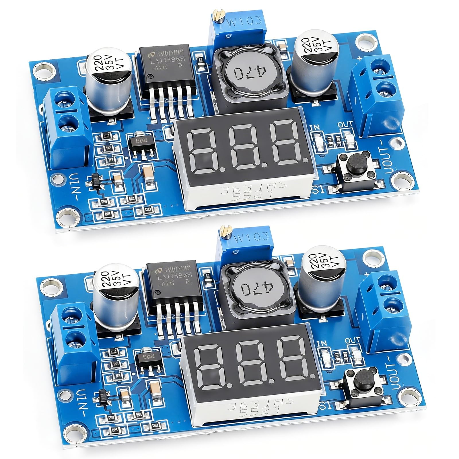 2 PCS LM2596 DCDC Buck Converter 3A StepDown Module With LED Monitor