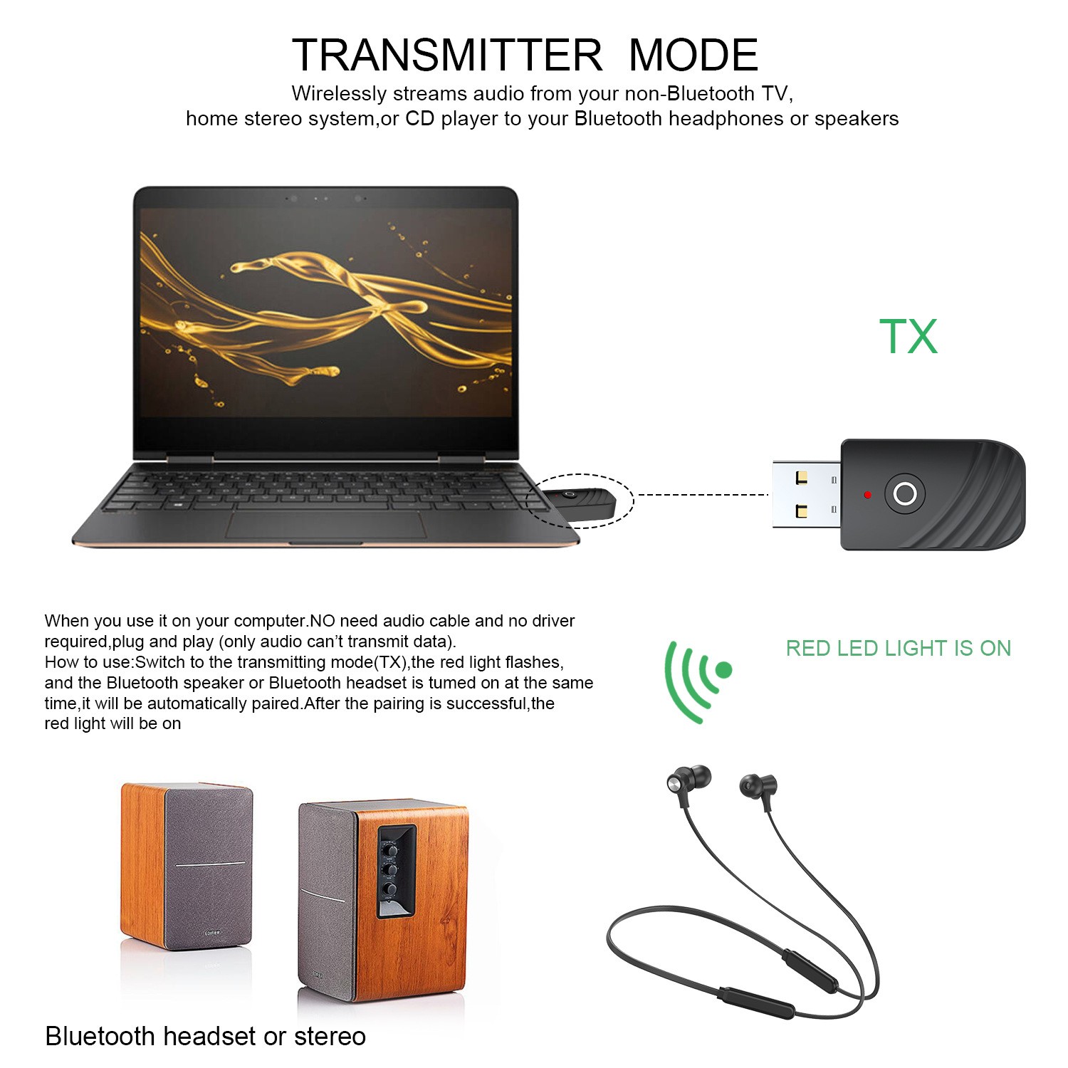 DC5V Wireless USB Bluetooth Audio PC TV Car Transmitter Receiver Adapter Dock B