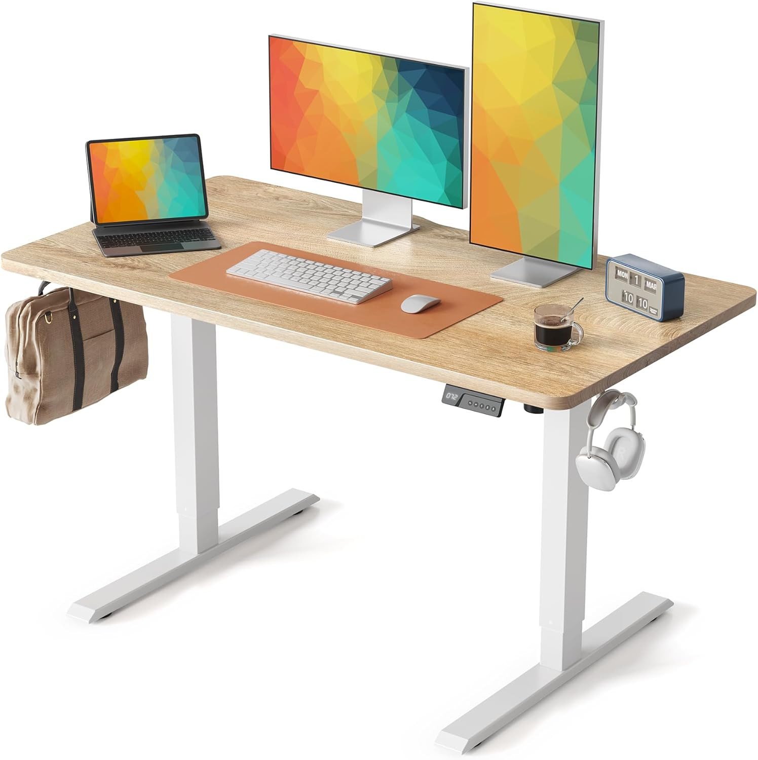 Electric Adjustable Standing Desk 48"x24" - White Frame & Maple Top