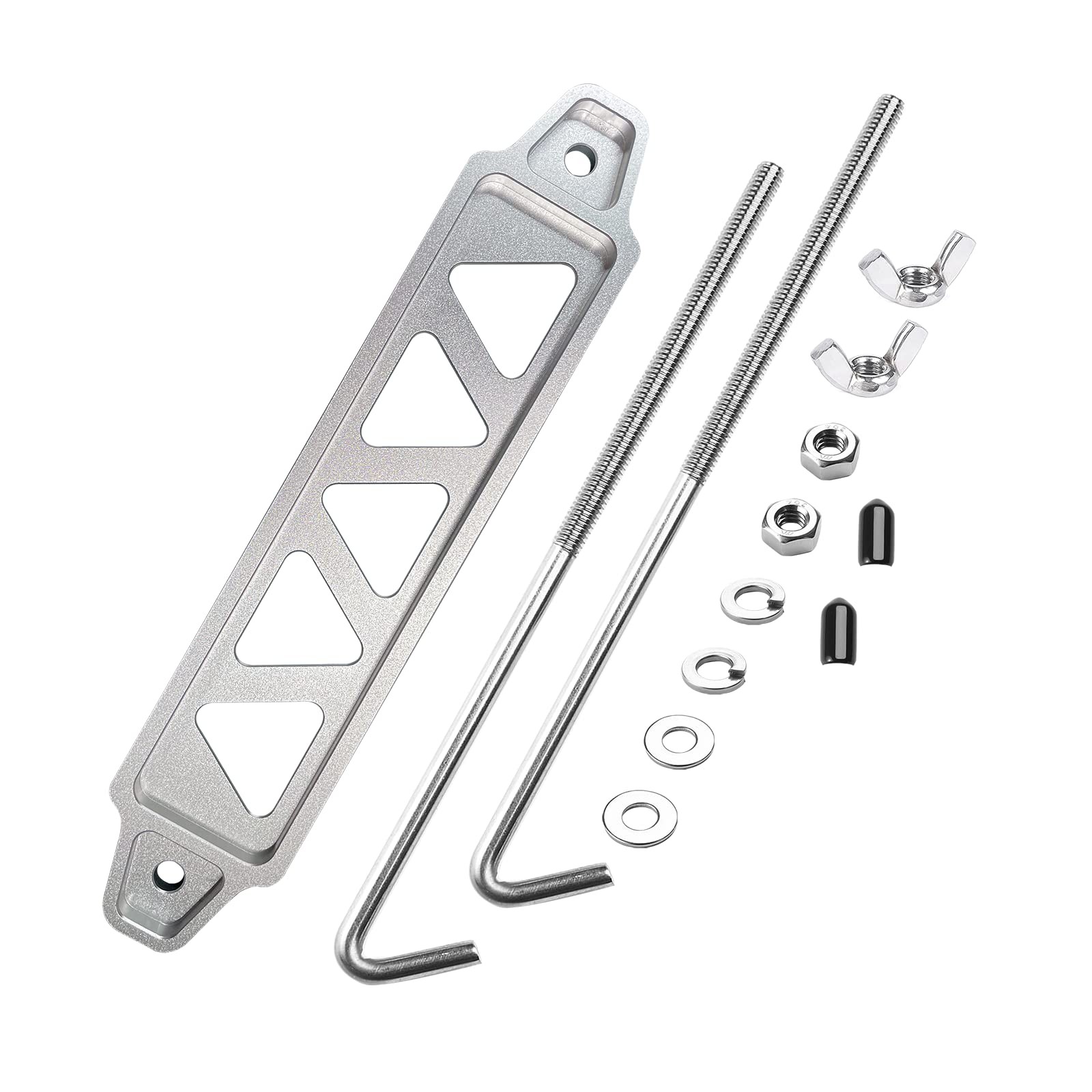 ARONOVA Battery Hold Down Sets,With Billet 10 inch bolts, Matte Silver