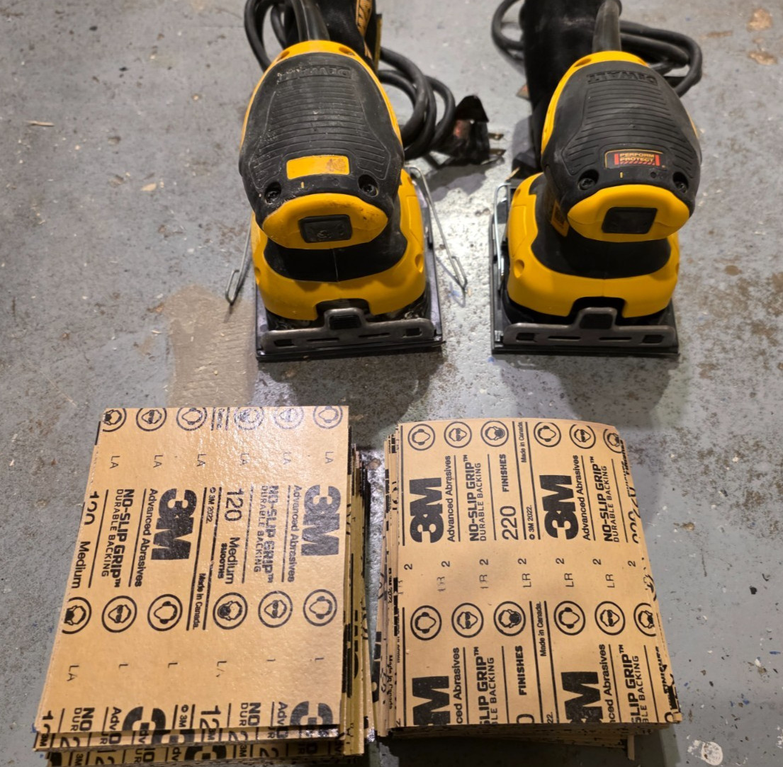 Lot of 2 Dewalt Sander DWE6411 and precut 3m sandpaper 120 grit and 220 grit