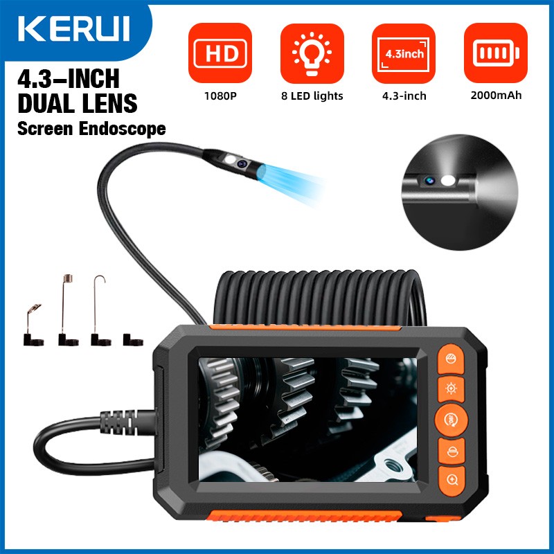 Dual Lens 1M IP67 Endoscope Built-in Screen Waterproof Pipe Inspection Camera