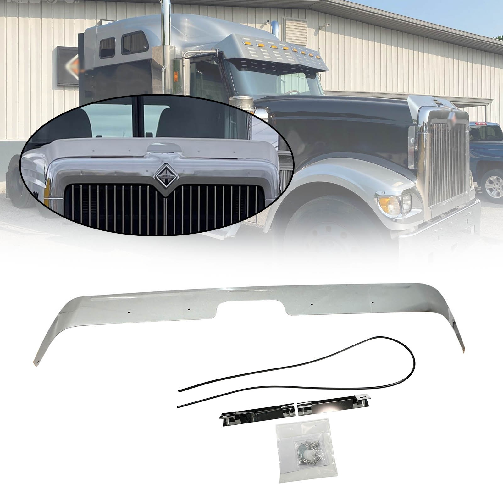 International 9900 Series/5900I SFA Stainless Steel Hood Shield Bug Deflector