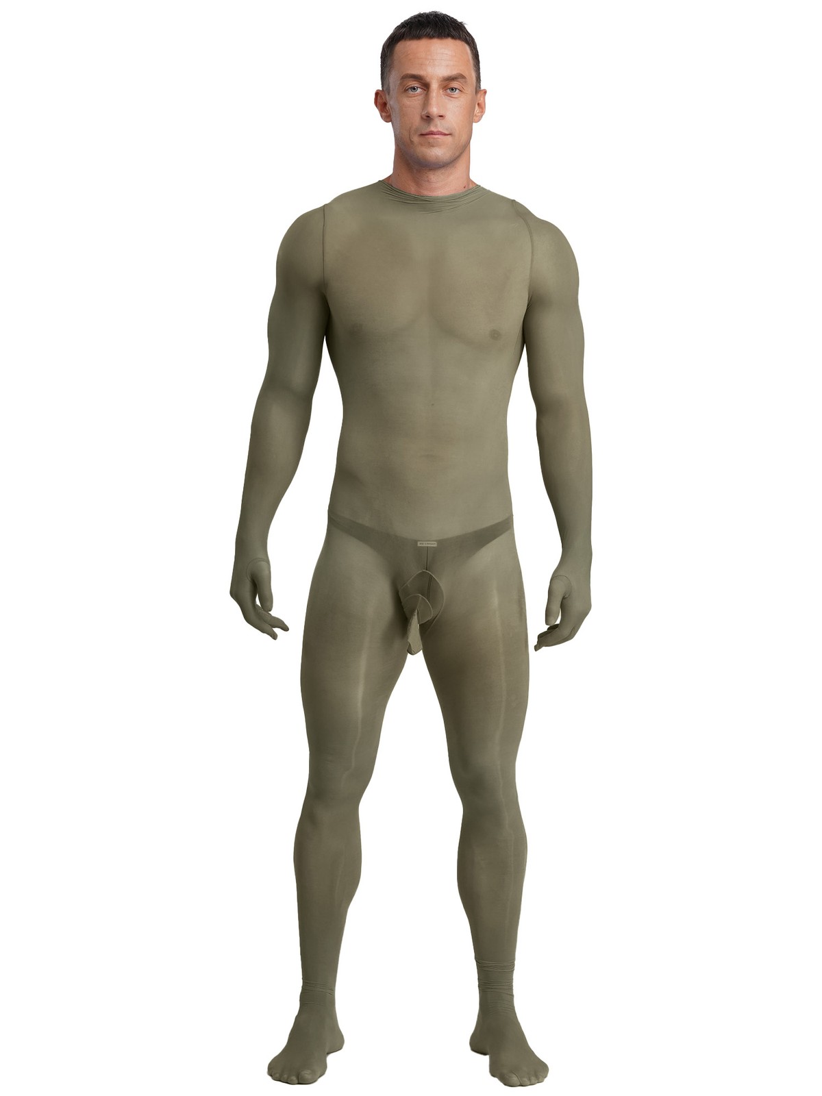 Men Unitard One-Piece Bodysuit Full-body Jumpsuit Silky Nightwear Sissy Opaque