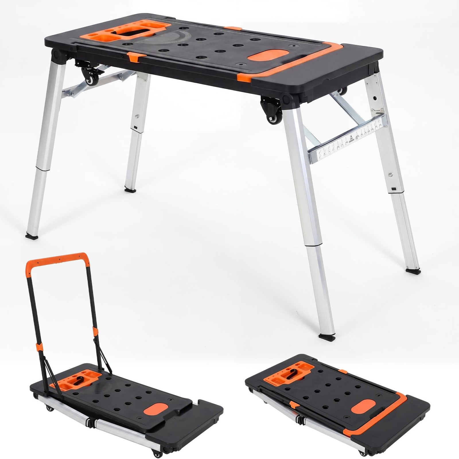7 in 1 Folding Workbench Portable Work Table Sawhorse Dolly Creeper with Wheels