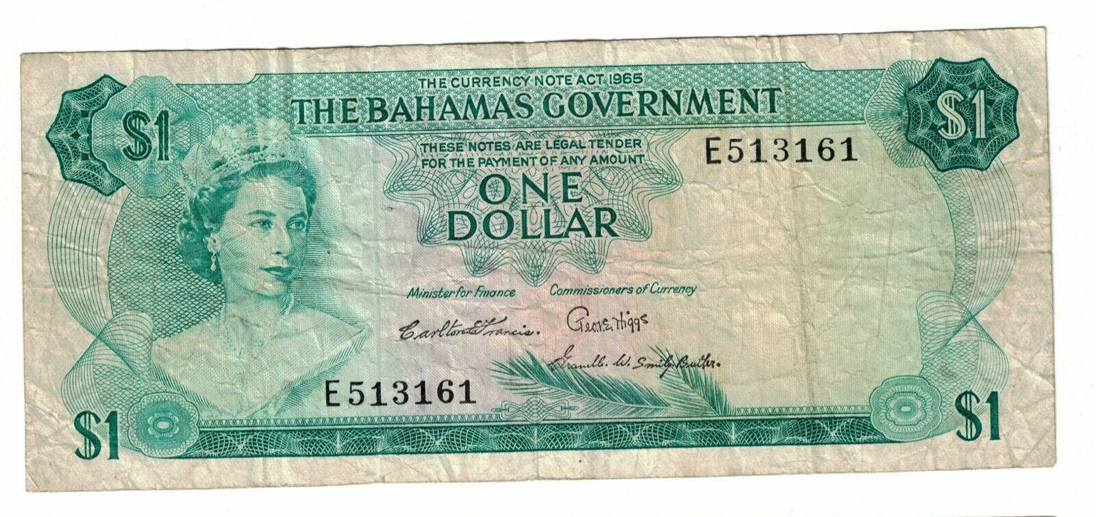 1965 $1 DOLLAR THE BAHAMAS GOVERNMENT