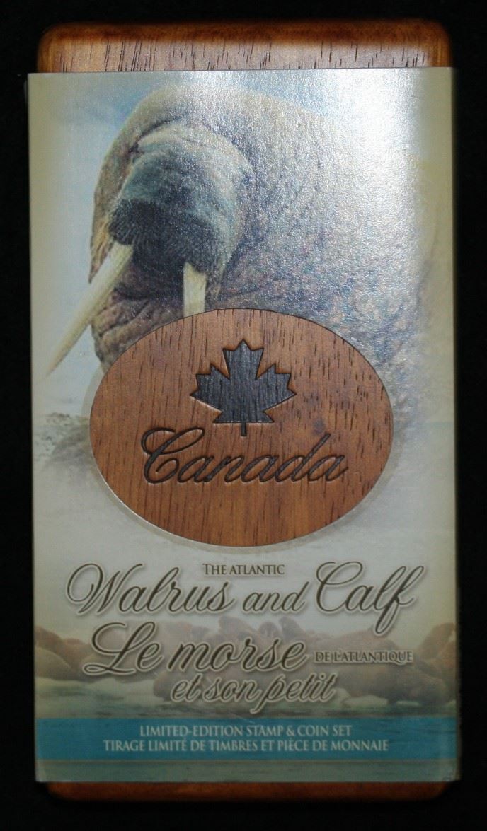 2005 $5 CANADA 1 oz SILVER "WALRUS & CALF" COIN & STAMP SET