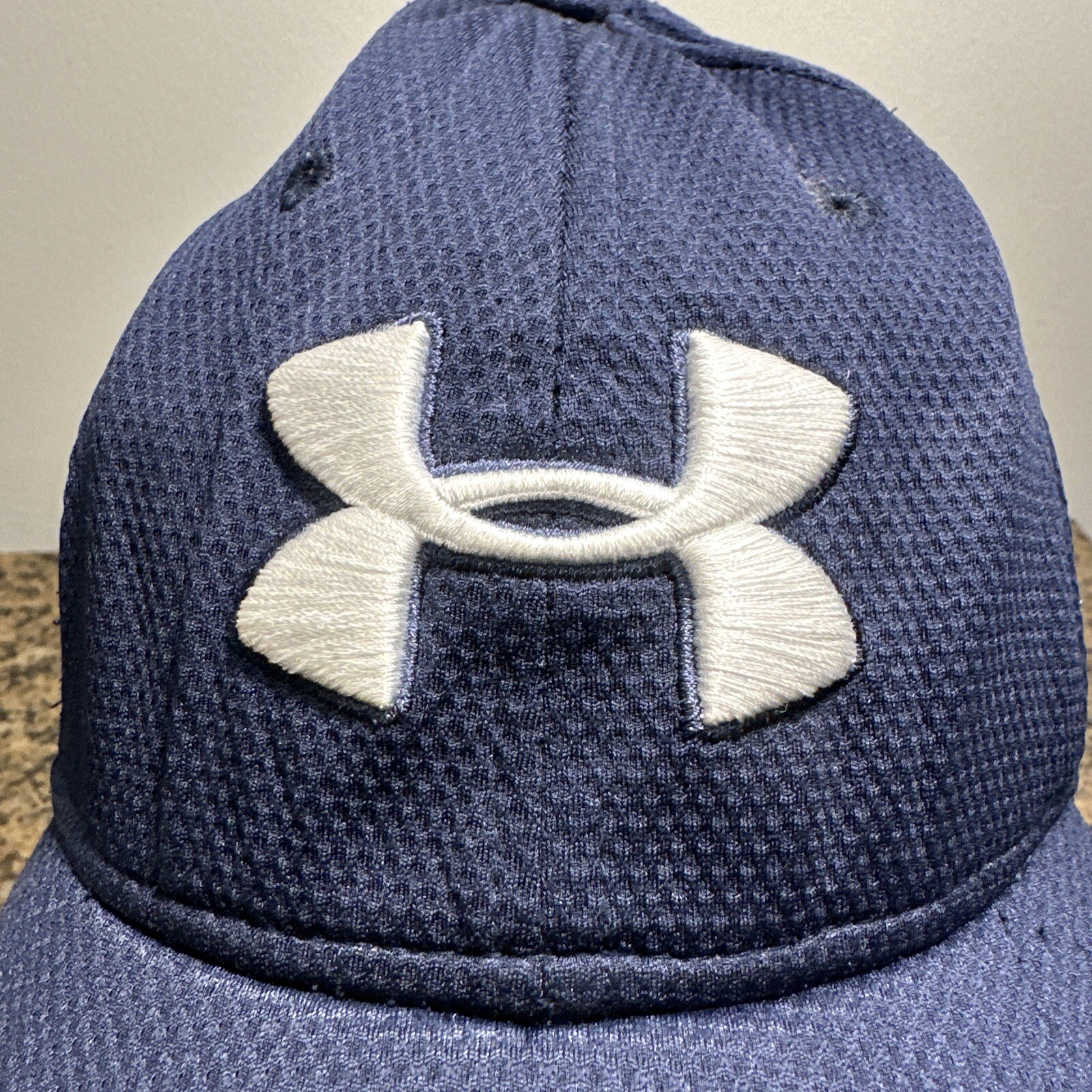 Under Armour White Letters Dark Blue Medium Hat
