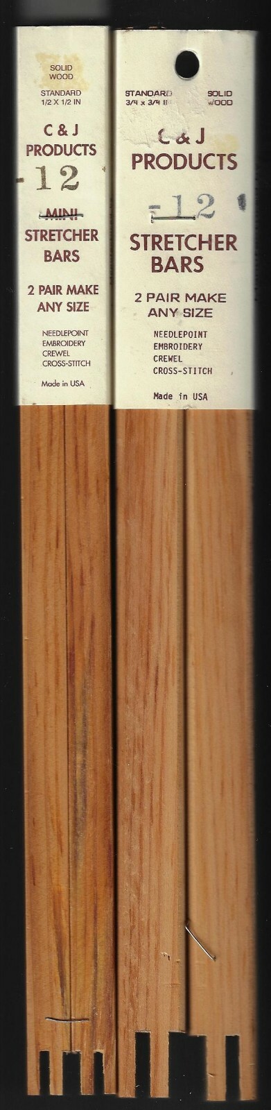 C & J Products~Stretcher Bars 12"~Made in USA-2 packages Mini & Regular size New
