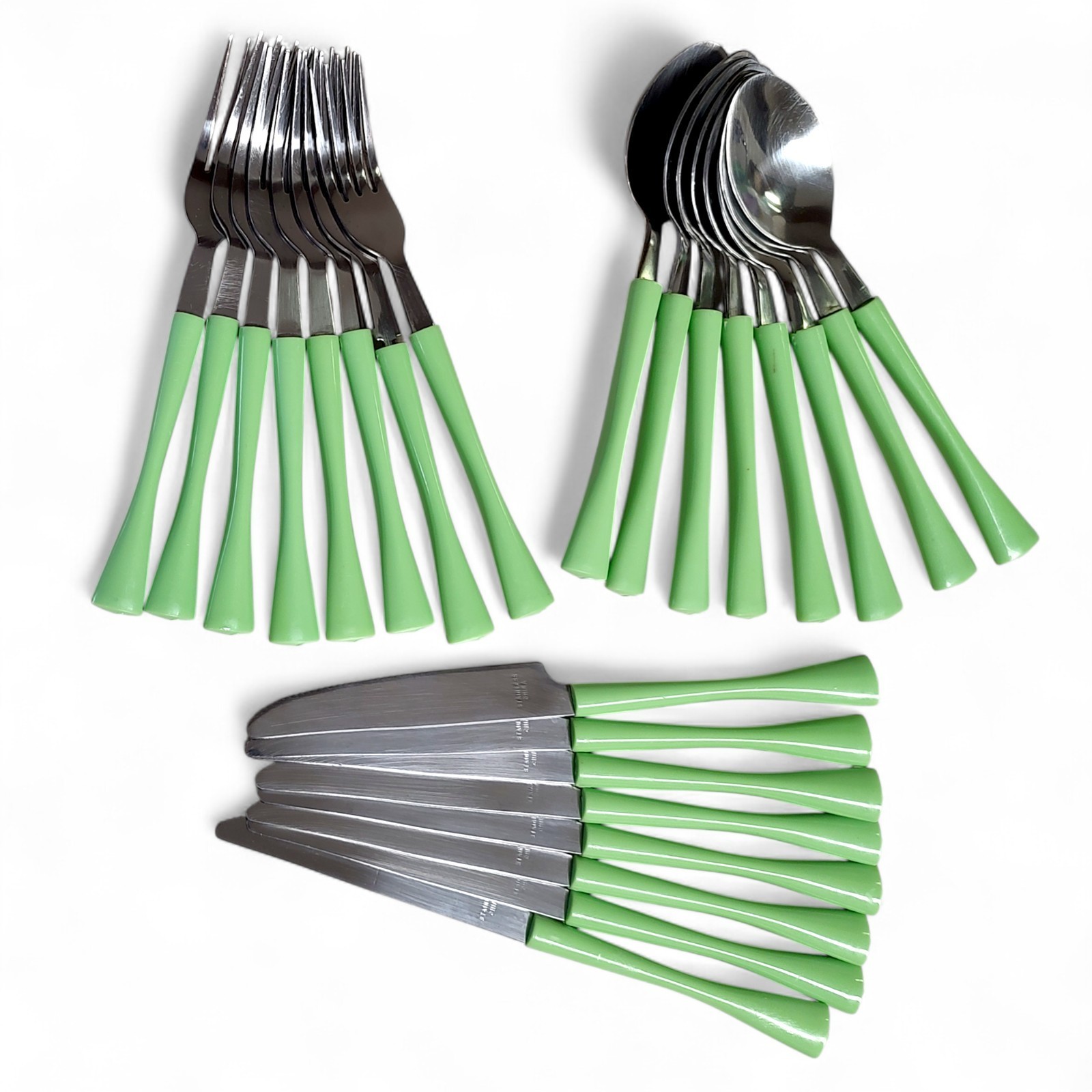 24pc Atomic Retro Mint Green Thin Wasted Monogram Flatware Set Service For 8
