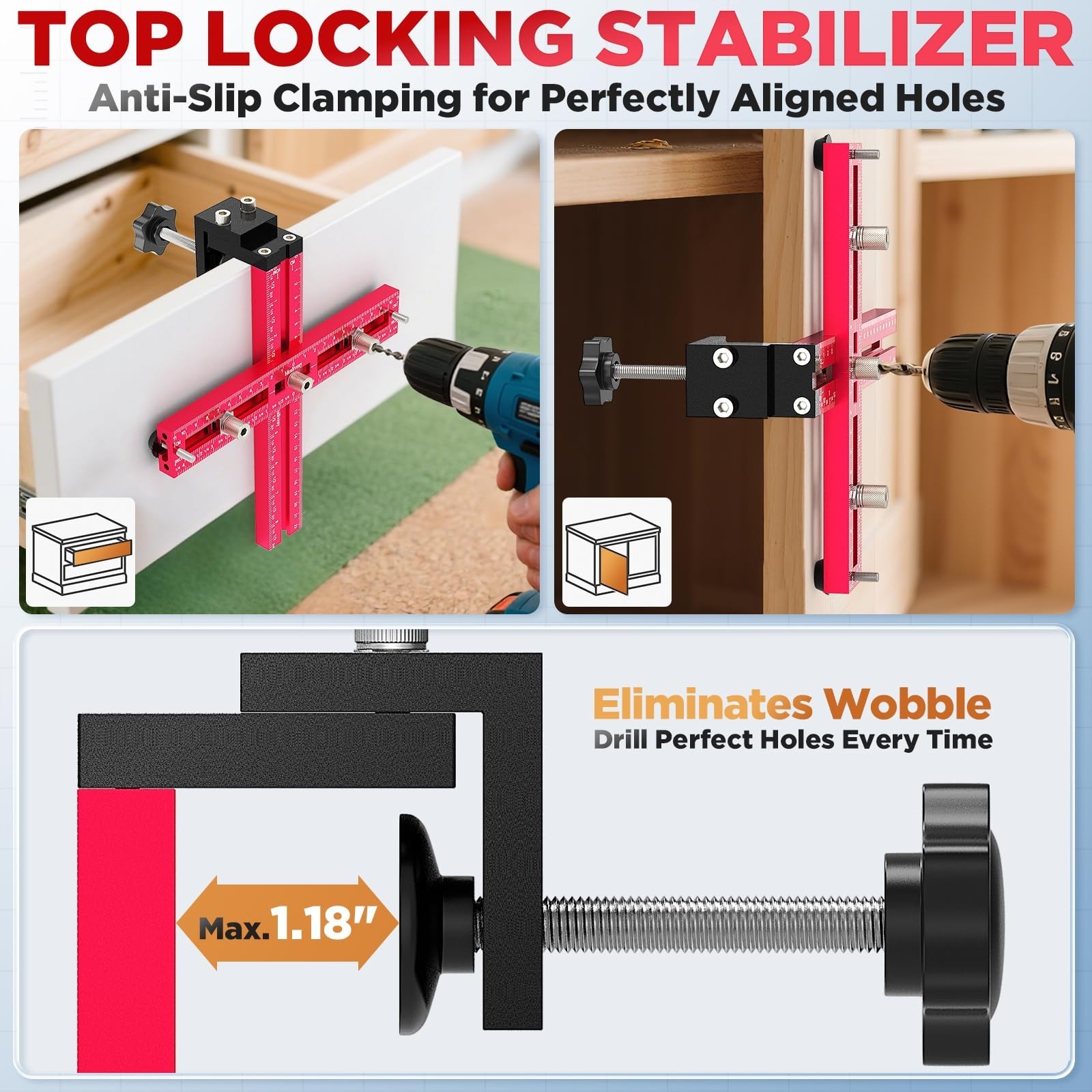 Adjustable Cabinet Hardware Jig - Precision Drill Guide for Knobs & Handles, DIY