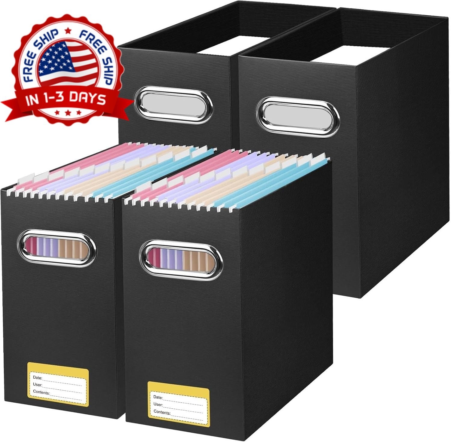 Caja archivos plegable x4 con asas organizador portatil negro oficina casa