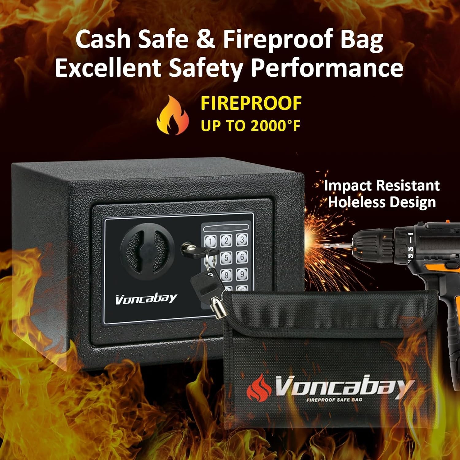 Compact Fireproof Safe with Digital Keypad & Emergency Keys - 0.23 Cubic Feet