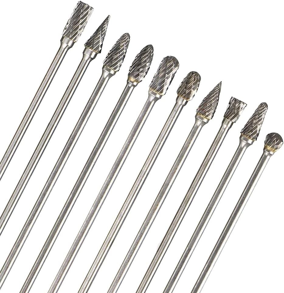 10Pcs 1/8 Shank Long Double Cut Tungsten Carbide Burrs for Dremel Rotary Burr