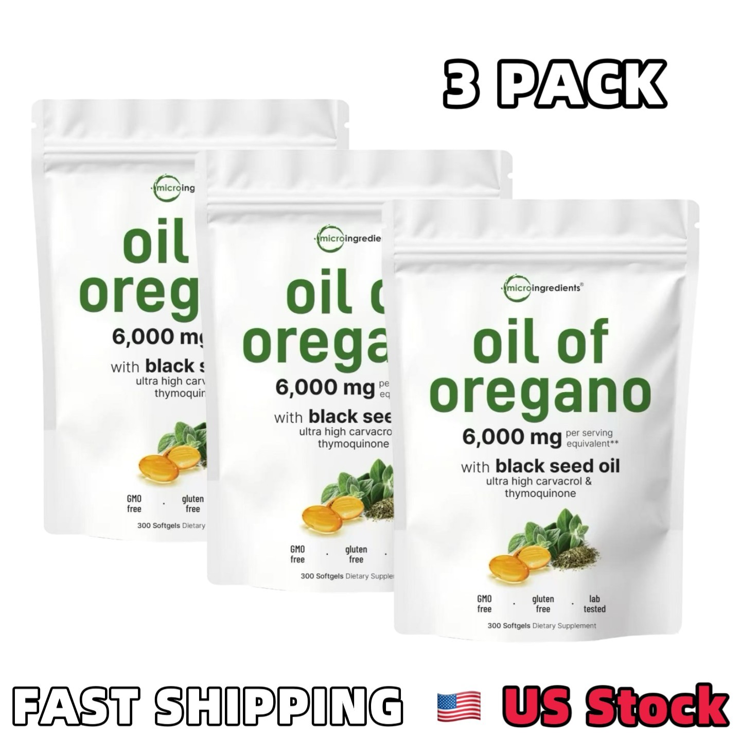 3PACK | Micro Ingredients Oil of Oregano Softgels 6000mg Per Serving, 300 Count
