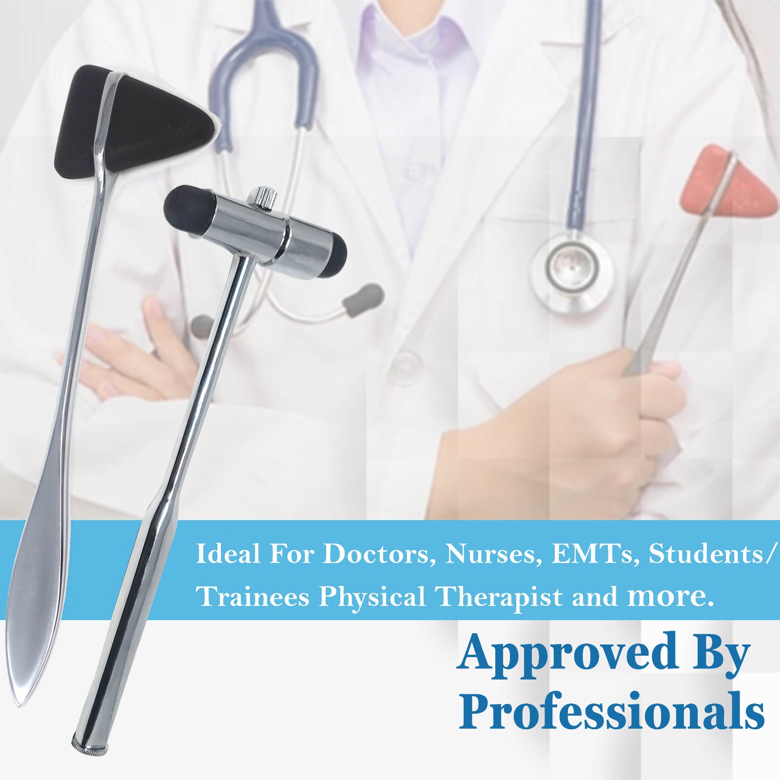 Complete Goniometer ROM Set for PT, OT, Nursing – Bonus Reflex Hammer & Penlight