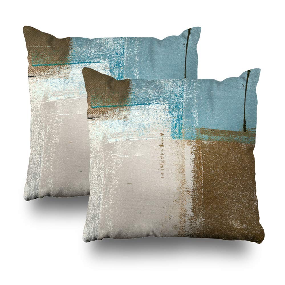Set of 2 Decorative Pillow Case Throw 18" x (Pack 2), Blue Brown