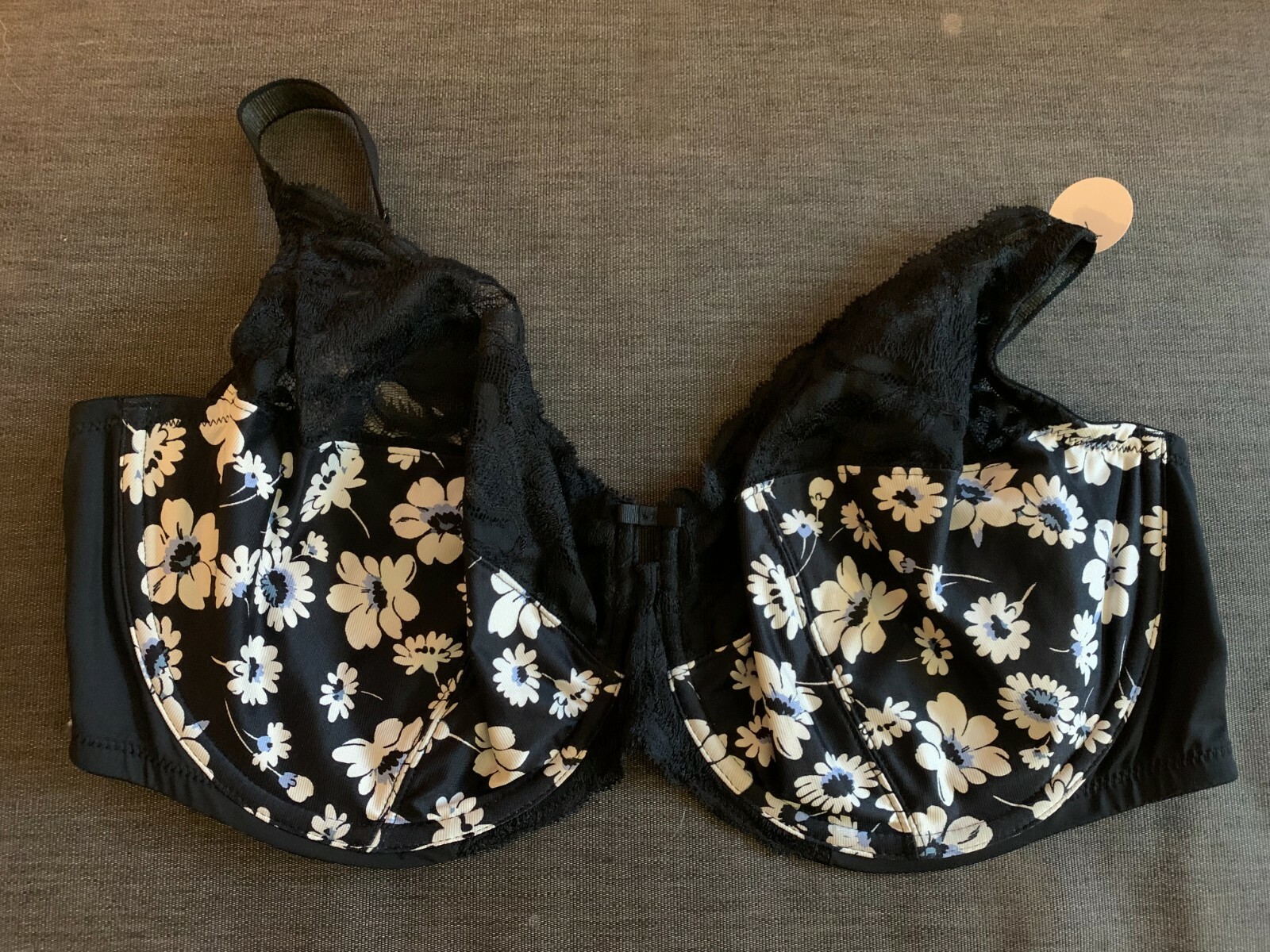 M&S Bra Full Cup Floral Print Lace Trim U/Wired Non-Padded 32H Black Mix BNWT