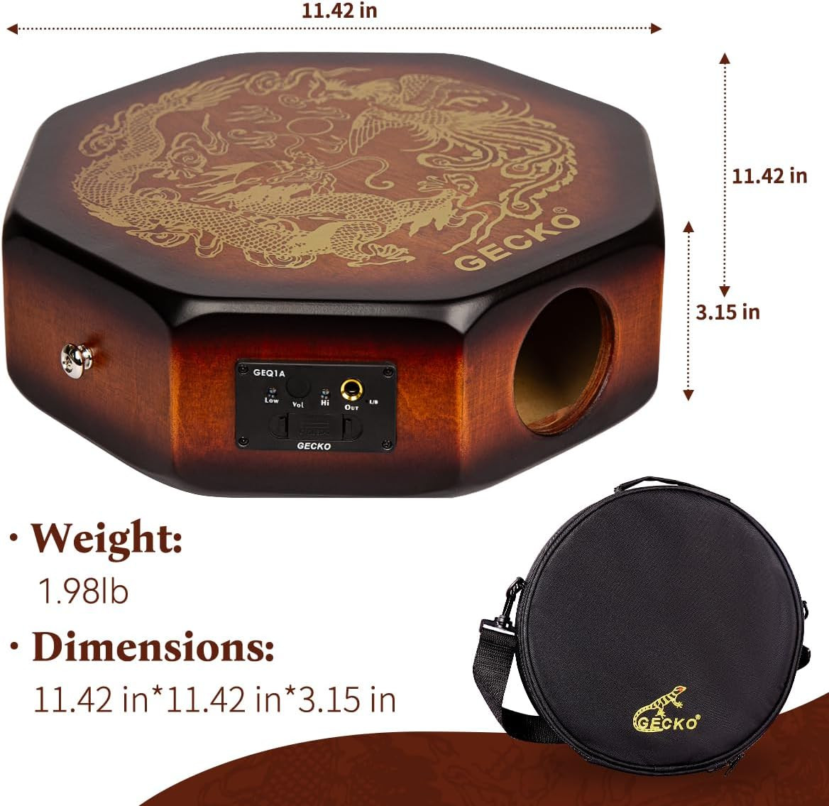 Octagonal Cajon Drum, Portable Hand Percussion Instrument with Detachable Strap