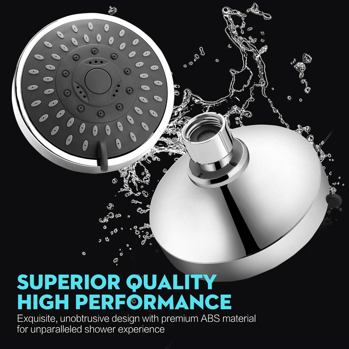 High Pressure Shower Head 5 Settings Fixed Showerhead 4 Inch High Flow Bathroom