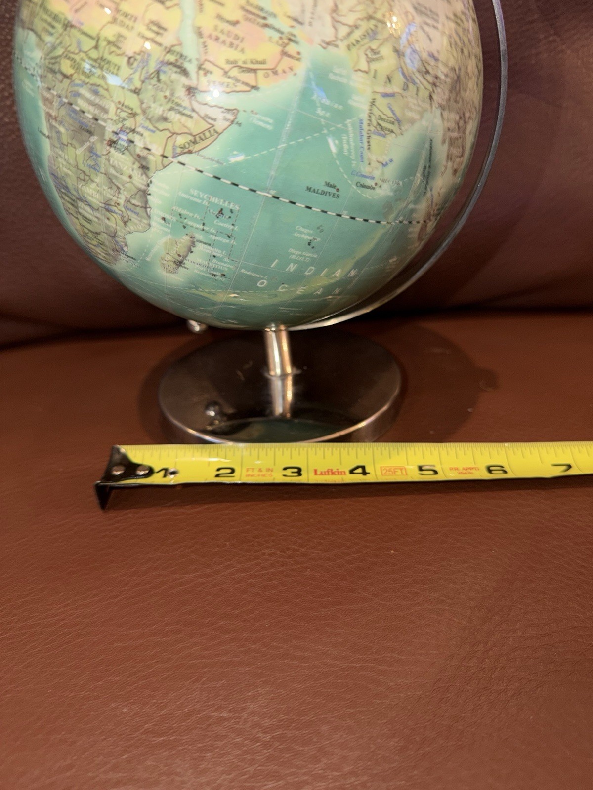 Small World Map Globe 9” Table Office Desk Top Chrome Bracket & Base Rotates