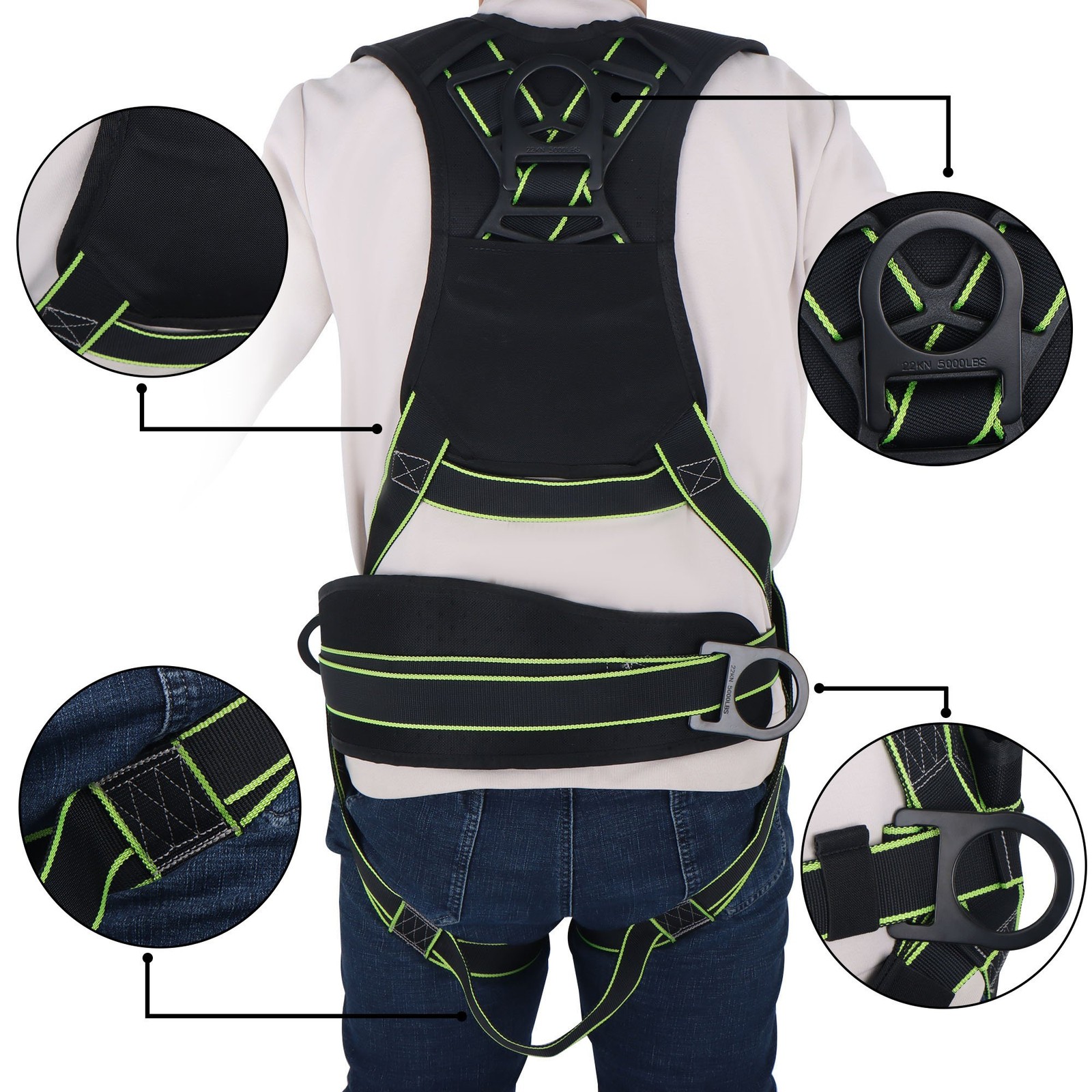 Premium Full-Body Safety Harness w/D-Rings, Breathable Padding, OSHA Compliant