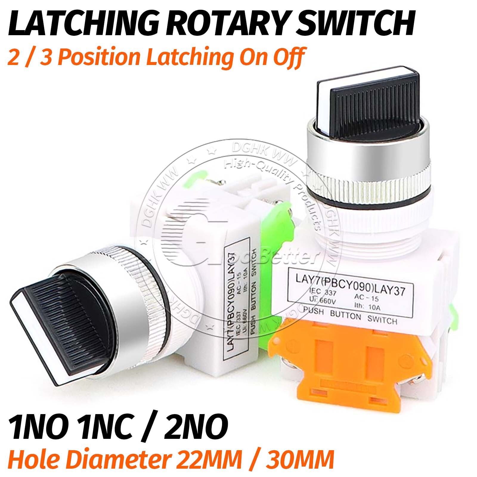 22mm 30mm Rotary Switch 2 / 3 Position Latching 10A 1NO1NC 2NO LAY37-11X2