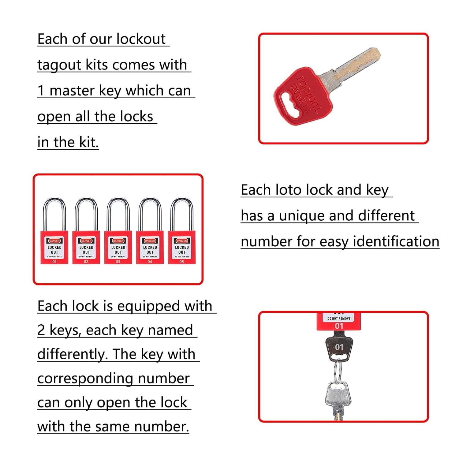Lockout Tagout Locks, 20pcs Safety Locks Keyed Differently(Come with 1pcs Master