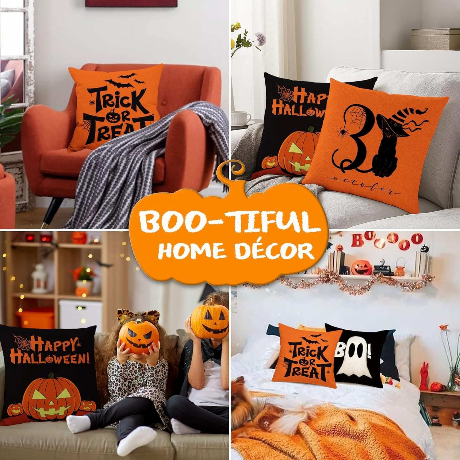 JUSTOTRY 4pc Halloween Decoration Pillow Covers 18x18 for Halloween