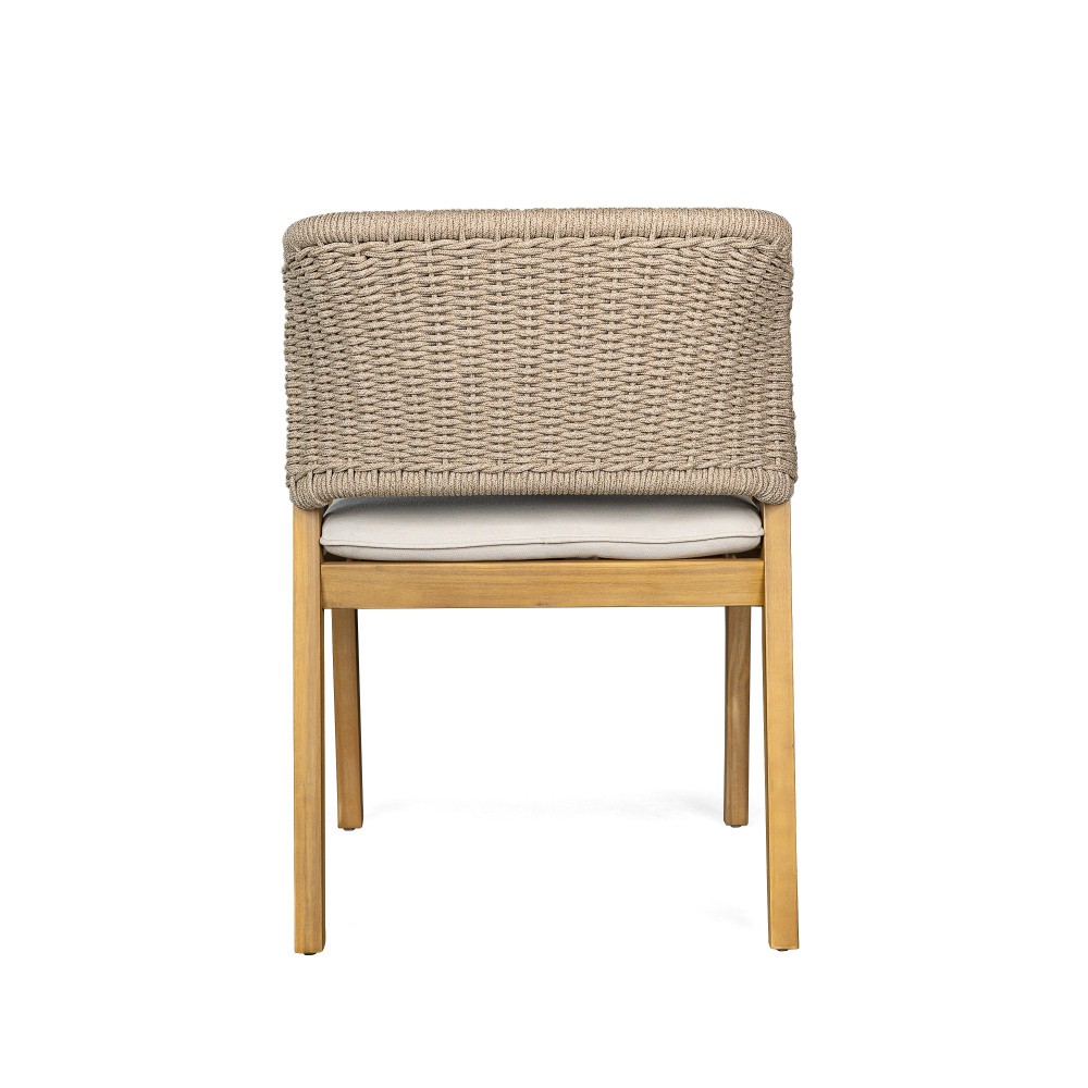 Dining Chair Set of 2 - Light Teak Acacia Wood, Patio Style with Rope Backrest
