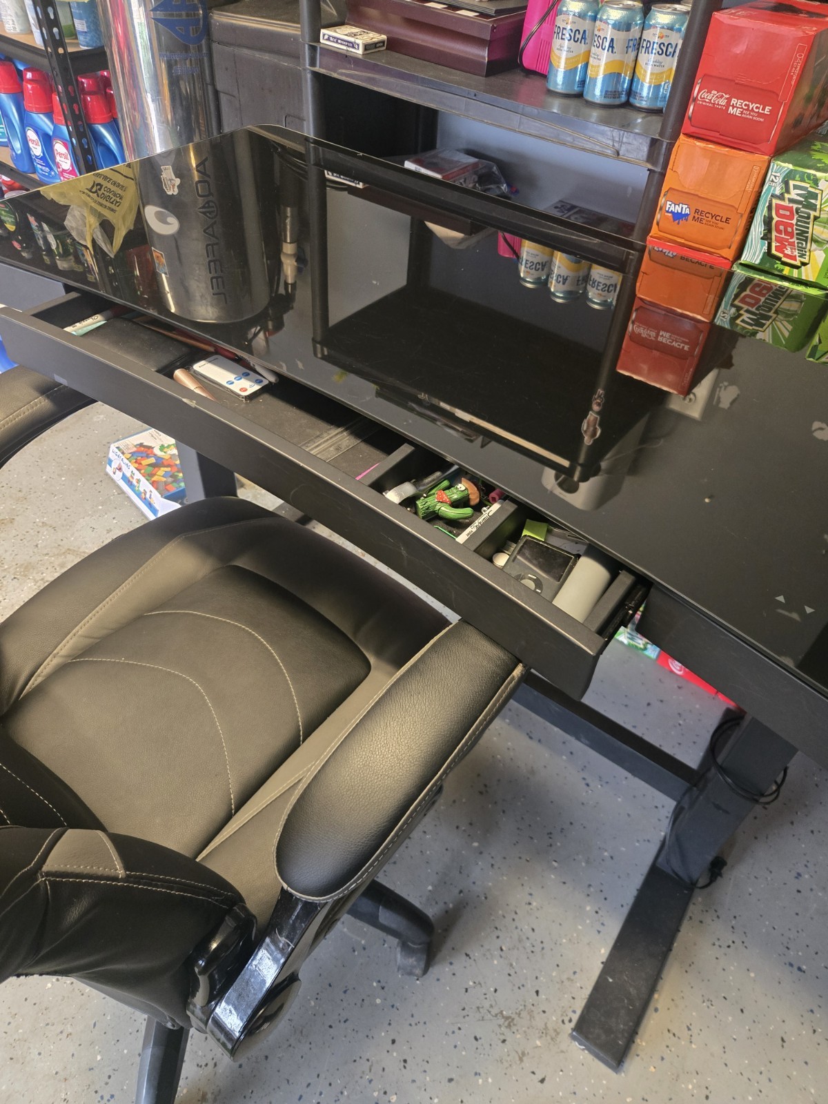 VIVO Electric Adjustable Height Rectangle Glass Desk with Drawer & Control Panel
