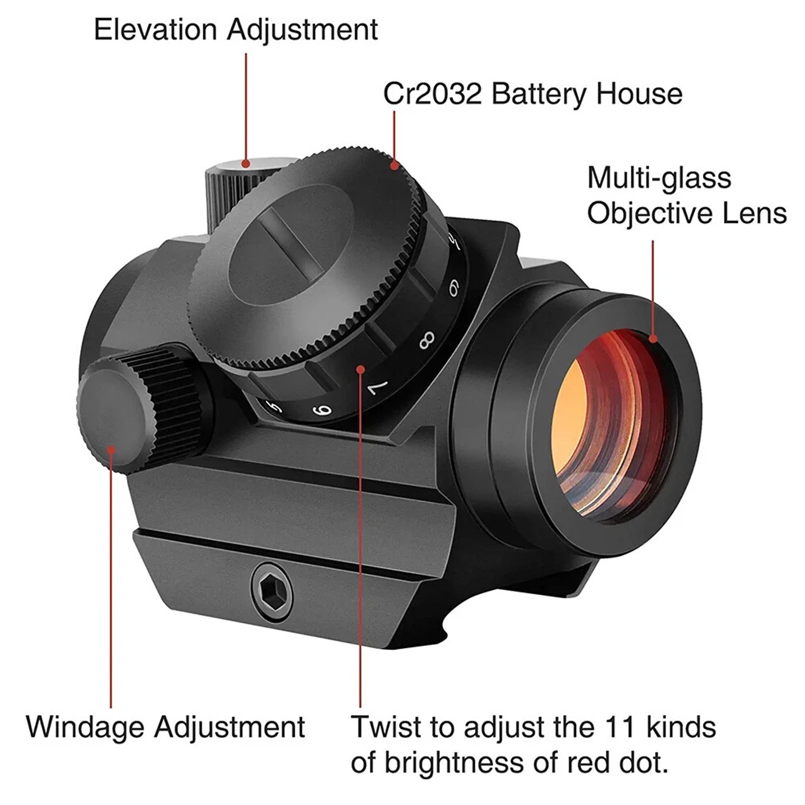 Micro Red Dot Sight Scope 3 MOA 1x25mm Reflex Sight W/ 1'' Riser 20mm Rail Mount