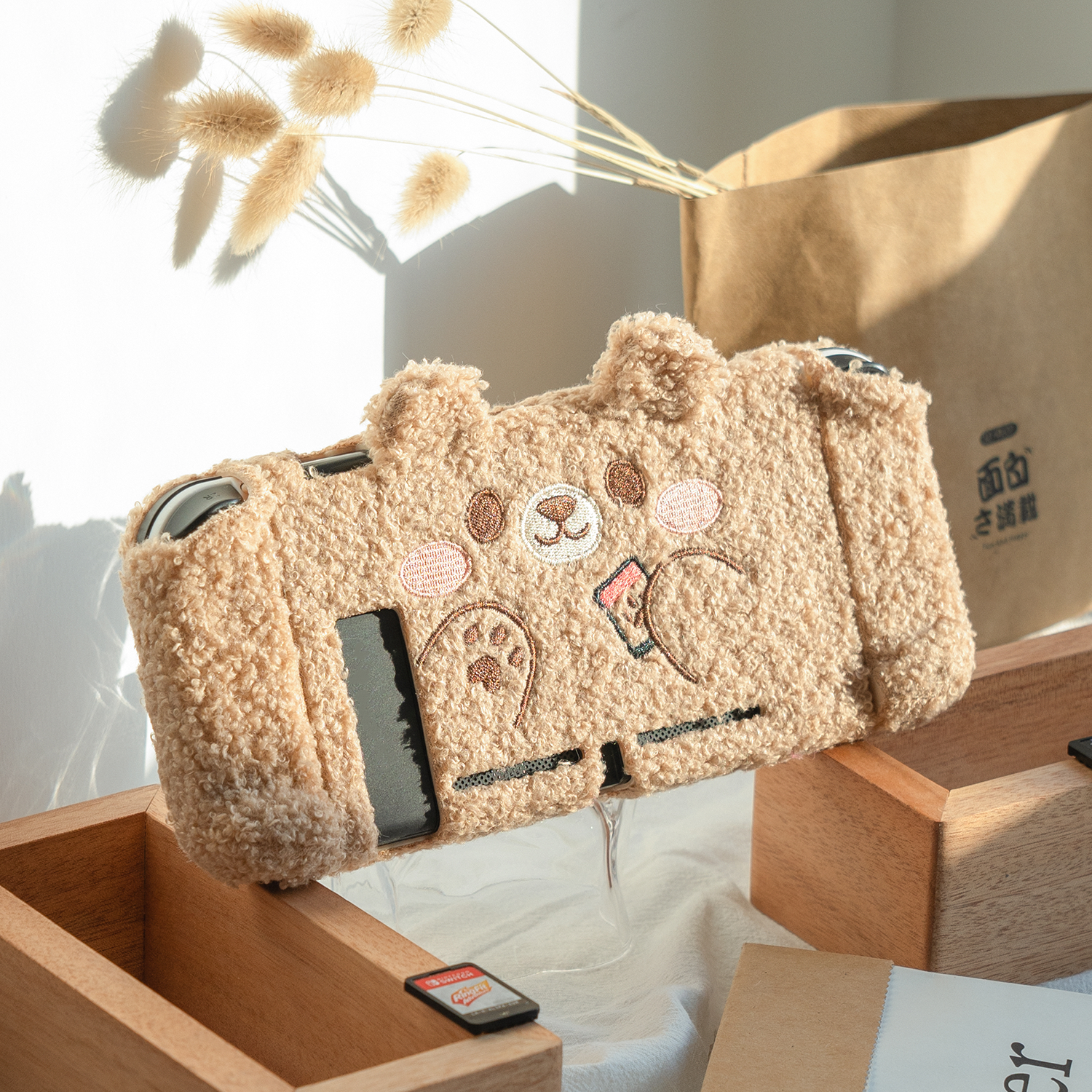 GeekShare Brown Bear Plush Nintendo Switch Protective Case Split Joy-con Cover