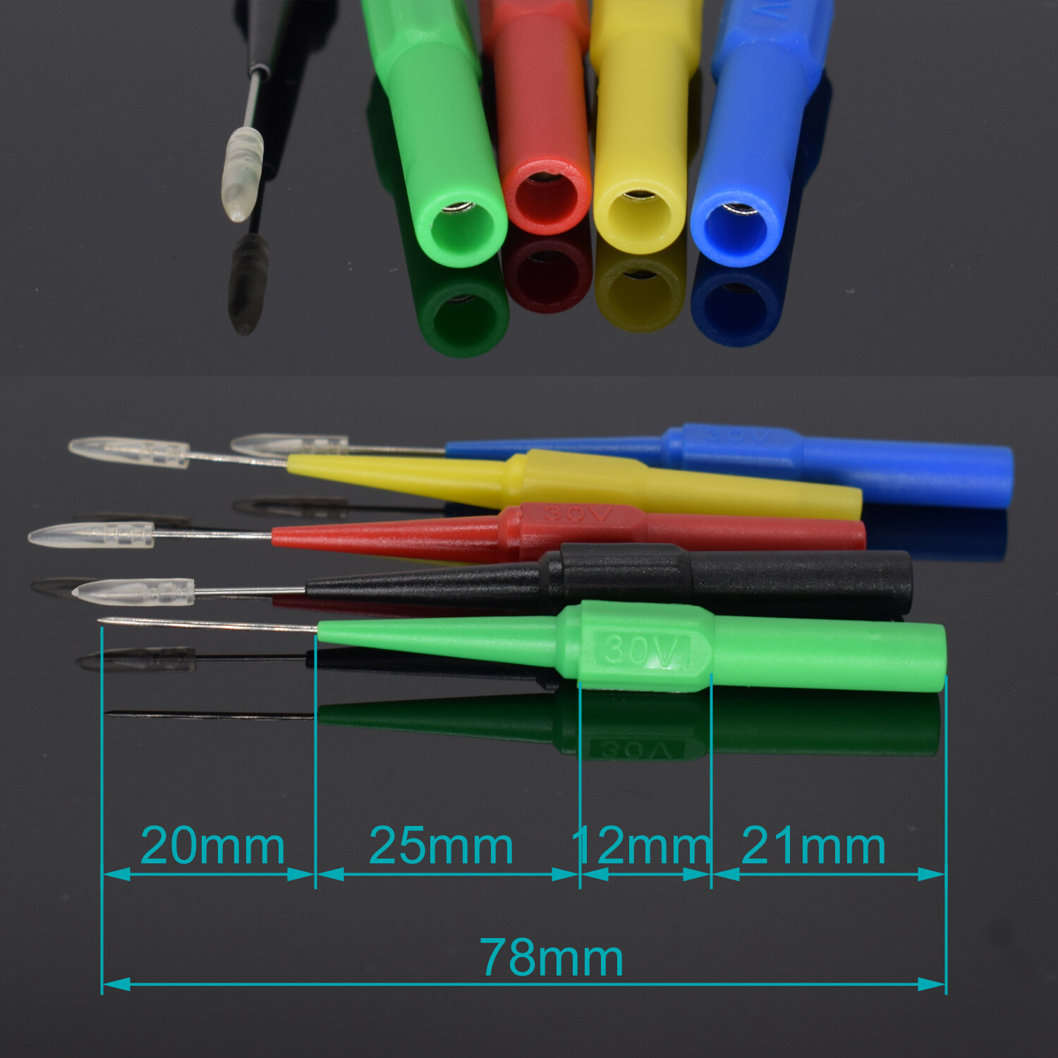 4set 5Color 4mm Female Banana to 0.7mm Tip Insulation Piercing Needle Test Probe